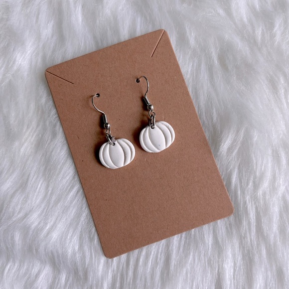 Hand Crafted Jewelry - Fall White Pumpkin Earrings Polymer Clay